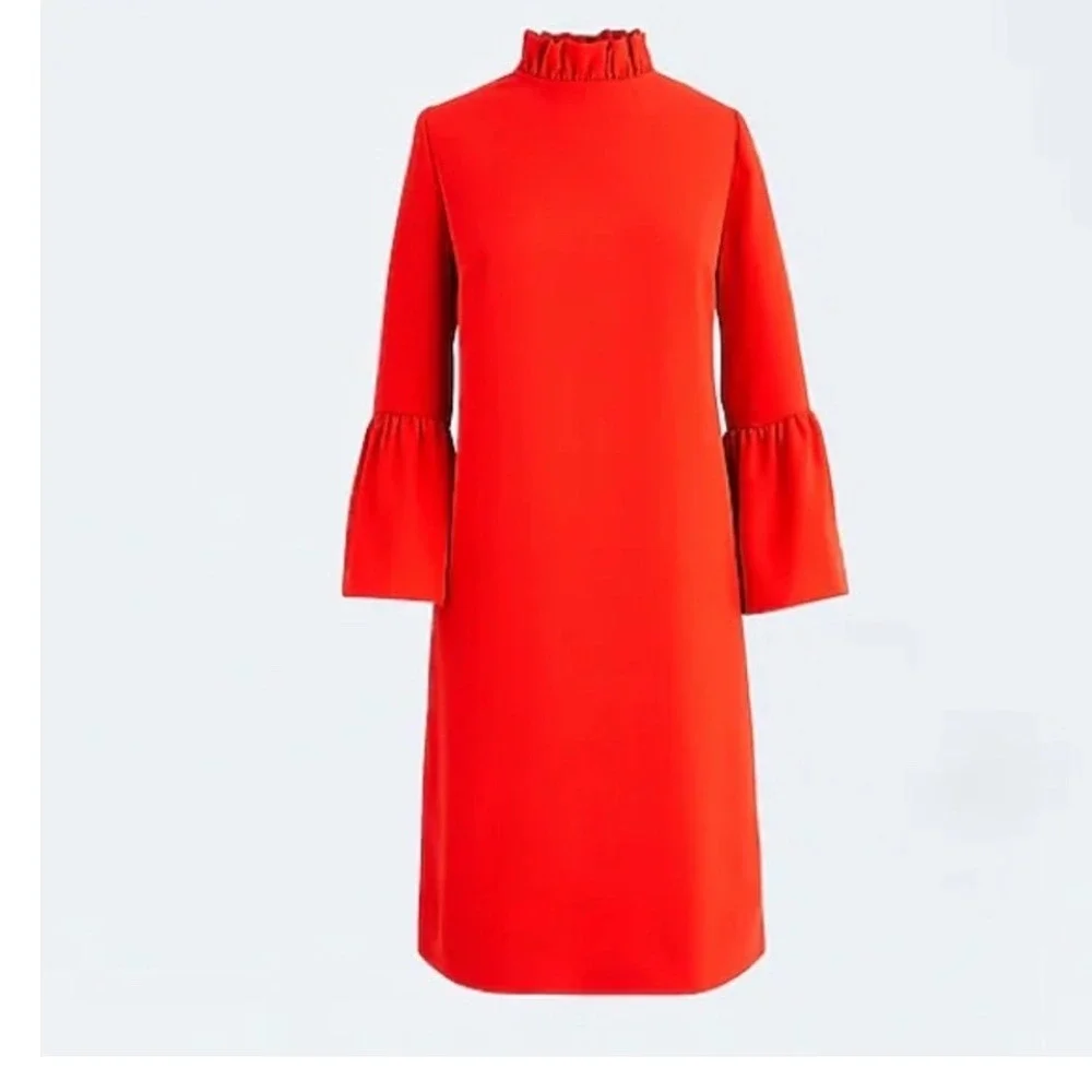 J.Crew Ruffle Neck Shift Dress 365 Crepe Brilliant Sunset Orange Red AK212 2